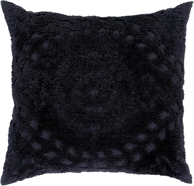 Better Trends Rio Collection is Super Soft and Light Weight in Floral Design 100% Cotton Tufted Unique Luxurious Machine Washable Tumble Dry, Euro Sham, Black