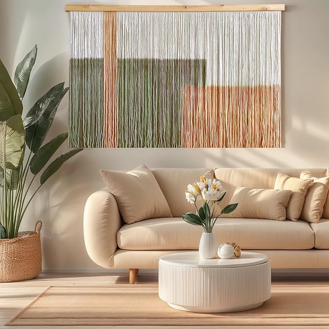 Sdjazl Woven Boho Macrame Wall Hanging Home Decor Tapestry Dip-Dyed Large Modern Handmade Colorful Mountain Landspace for Living room (khaki)
