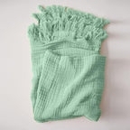 Simple&Opulence Cotton Muslin Throw Blanket for Bed, Couch, Knit Woven Gauze Blanket with Tassels, Soft Lightweight Cozy Pre-Washed Breathable Farmhouse Decoration for All-Season (Mint Green)