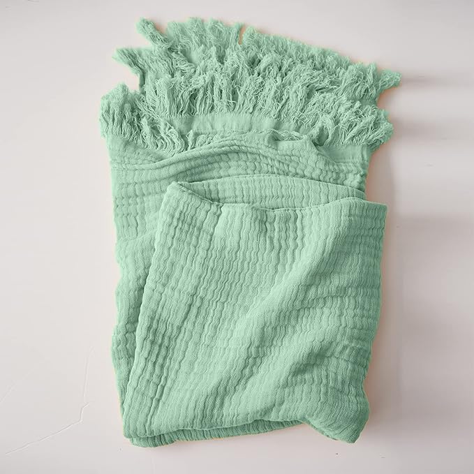 Simple&Opulence Cotton Muslin Throw Blanket for Bed, Couch, Knit Woven Gauze Blanket with Tassels, Soft Lightweight Cozy Pre-Washed Breathable Farmhouse Decoration for All-Season (Mint Green)