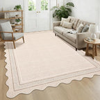 GarveeHome Scalloped Washable Area Rugs 4x6 Rug for Entryway Non Slip Living Room Area Rug Modern Soft Non Shedding Low Pile Stain Resistant Carpet for Bathroom Kitchen Bedroom Nursery, Beige