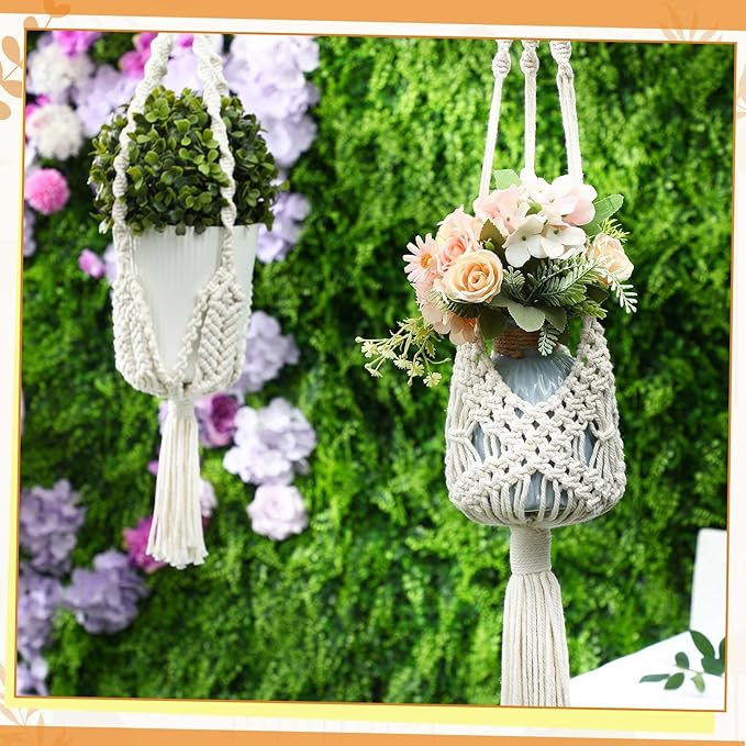 4 Pack Macrame Plant Hanger Hanging Planter with Patterns for up to 8 Inch Pot Indoor Outdoor Hanging Planter Basket Boho Plant Hanger Holder Decorative Flower Pot Holder for Garden Home
