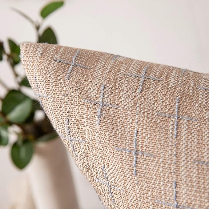 MIULEE Pack of 2 Decorative Burlap Linen Spring Throw Pillow Covers Modern Farmhouse Pillowcase Rustic Woven Textured Cushion Cover for Sofa Couch Bed 20x20 Inch Tan