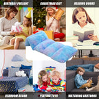 Mengersi Velvet Floor Pillows,Faux Fur Tie Dye Pillow Bed Floor Lounger Cover,Sleeping Mat for Kids Teen Toddler,Pillow Lounger for Reading Playing Games Party,Requires 5 Pillows(Queen,Blue)