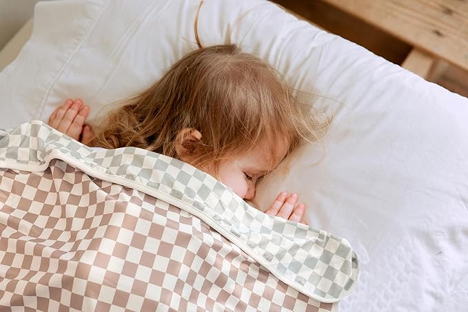 Little Jump 2- Layers Jersey Knitted Swaddle Blanket, Premium Baby Blanket,Soft Stretchy Quilt for Babies, Toddlers, Kids (Coffee & sage cherckered)