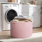 115L Oversized Pink Basket, 23.6"x15.7" Woven Cotton Rope Bin with Handles, XXXL Blanket Storage for Living Room, Kids Toy Storage Bin Box, Baby Laundry Basket for Organizing, Pink Room Decor