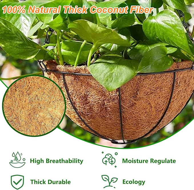 Coco Liners for Planters - 4 Pack 8 Inch Round Hanging Basket Liners, 100% Natural Coconut Fiber Replacement Liners for Hanging Baskets Planters Flowers, Plants, Vegetables (8'' Pack of 4)