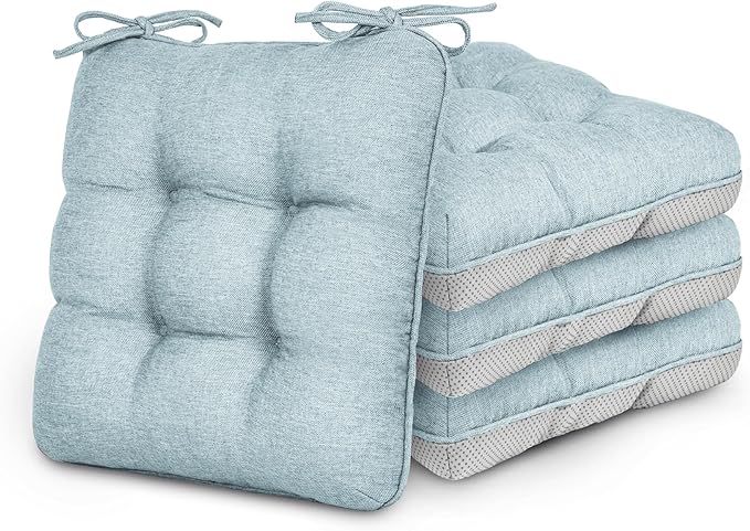 Love's cabin Memory Foam Chair Cushions Set of 4, 15.5"x15.5"x3.5" Indoor & Outdoor Seat Pads for Dining, Kitchen, Office, Patio Chairs - Light Blue
