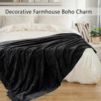 Chenille Throw Blanket for Couch 60"X 80" Twin, Soft Cozy Throws with Fringe Tassel for Bed Sofa Chair Cover, Lightweight Knitted Decorative Boho Blankets for Living Room, Black