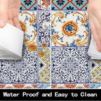 Boho Kitchen Rug Mats for Floor Cushioned Anti Fatigue Colorful Ceramic Tile Kitchen Rugs Sets of 2 Talavera Non Slip Waterproof Comfort Memory Foam Standing Floor Mat for Laundry Sink Desk