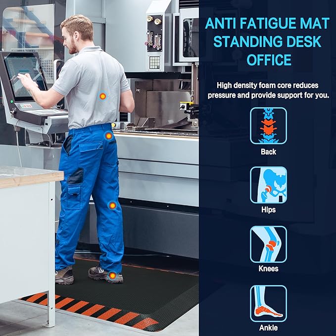 FEATOL Anti Fatigue Mat Industrial, Ergonomic Standing Floor Mat for Work for Stand -Safety Support for Leg & Back Pain(Orange Border, 20" x 39", 2PC)