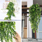 Artificial Hanging Vines, Faux Ivy Green Leaves Vine Plastic Chain Foliage Rattan Willow Plants Fake Greenery Leaf Garland UV Resistant for Indoor Outdoor Garden Door Wall Wedding Decoration 2 Pack