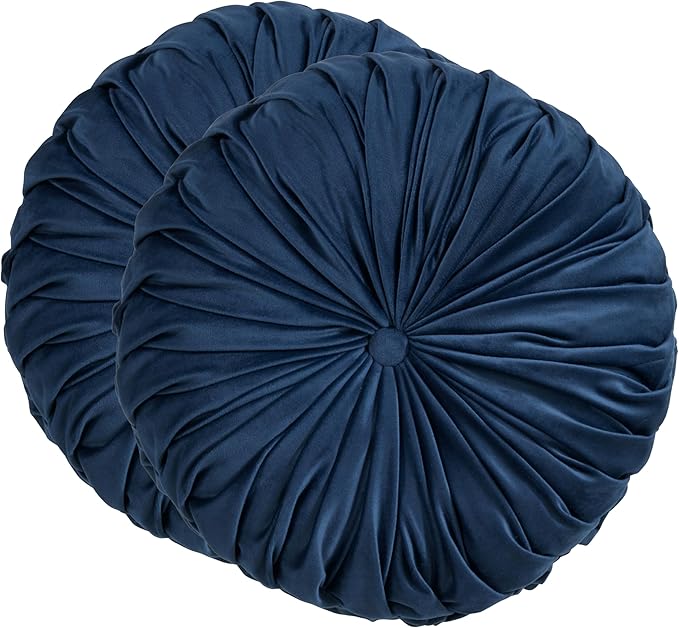 SARO LIFESTYLE Round Velvet Pintucked Poly Filled Throw Pillow (Set of 2)