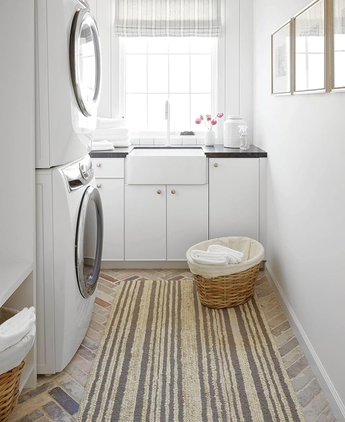 Dash and Albert Calder Stripe Grey Handwoven Jute Rug, 5 X 8 Feet, Neutral/Grey Stripe Pattern