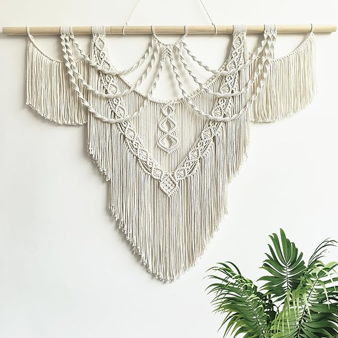 Large Macrame Wall Hanging - Boho Tapestry Macrame Wall Decor Art- Chic Bohemian Handmade Woven Tapestry Home Decoration for Bedroom Living Room Apartment Dorm Gallery - 43"x32" (Tassel-A)