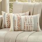 FUTEI Rust Beige Accent Throw Pillow Covers Set of 2, 12x20 Inch Plush Tufted Striped Textured Decorative Pillow Cases for Farmhouse Boho Couch Decor