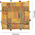 THE ART BOX Cotton Patchwork Vintage Boho Embroidered Floor Pillows & Cushion Cover Dog Pouf Seating Pouf Meditation Pillow Pet Bedding Cat Bed Boho Home Décor (35x35 Inches, Cover Only)
