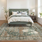 6x9 Area Rugs for Living Room Bedroom, Large Washable Rug, Green Vintage Floral Boho Style, Non Slip & Low Pile Carpet for Indoor Dining Room, Dorm and Kids Room(Green 6x9ft)
