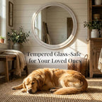 30" White Round Wood Mirror for Bathroom Vanity, Distressed Solid Wood Wall Mirror - French Country Beaded Circle Mirror for Coastal Bedroom & Nursery