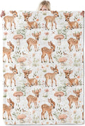 Cute Deer Blanket 40×50 Inch,Forest Fawn and Mushroom Print Lightweight Flannel Throw with Woodland on White Background,Spring Rustic Farmhouse Home Decor,Gifts for Girls,Women