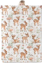 Cute Deer Blanket 40×50 Inch,Forest Fawn and Mushroom Print Lightweight Flannel Throw with Woodland on White Background,Spring Rustic Farmhouse Home Decor,Gifts for Girls,Women