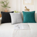 CaliTime Throw Pillow Covers Decorative 26 X 26 Inches Pack of 2 Cotton Thread Stitching Edges Solid Dyed Soft Chenille Cushion Cases for Couch Sofa Bed Living Room Farmhouse Black