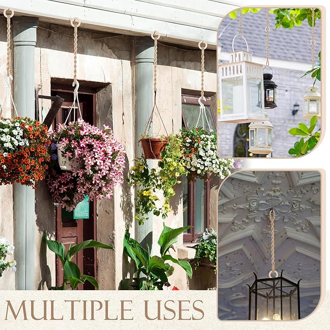 6 Pack Adjustable Macrame Plant Hanger Extender Handmade Woven Hanging Basket Extenders Connectable Rope Hanging Extension with Wooden Ring for Indoor Outdoor Plant Pot Holder(Brown)