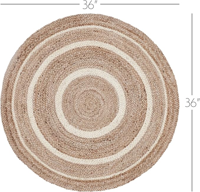VHC Brands Jute Rug with Pad, Natural & Crème, 3 Feet Round