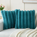 FUTEI Teal Decorative Throw Pillow Covers 16x16 Inch Set of 2, Square Soft Faux Rabbit Fur Thick Striped Cushion Cover,Spring Home Decor for Couch Bed Living Room