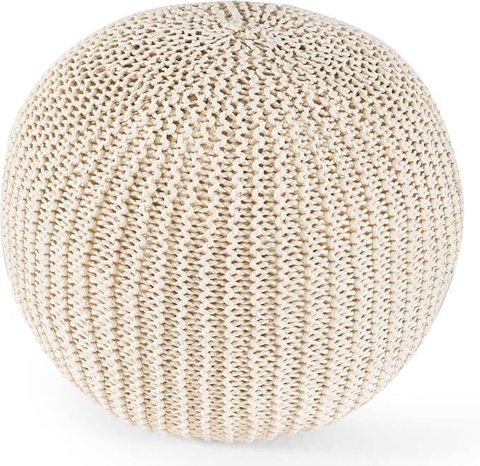 Pouf Ottoman Stuffed Round Modern Foam Filled Foot Rest Poufs for Living Room Chair Decorative 20 X 14 Inches Boho Relax Stool for Wedding Christmas Party, Beige (Beige, 20inch)