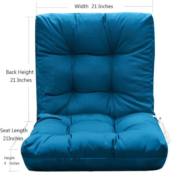 QILLOWAY Outdoor Seat/Back Chair Cushion Tufted Pillow, Spring/Summer Seasonal Replacement Cushions - Set of 2 (Peacock Blue)