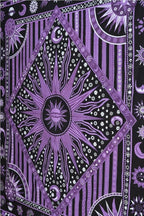 Popular Handicrafts Tapestry Wall Hanging Hippie Burning Sun Moon Bohemian Hippy Psychedelic Design Indian Tapestries Bedspread 84x90 Inches (215cm x 230cm) Purple