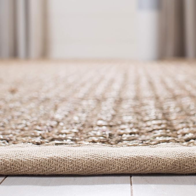 SAFAVIEH Area Rug 3' Round - Natural Fiber Collection - Natural & Beige, Seagrass, Basketweave Pattern with Border (NF114A)