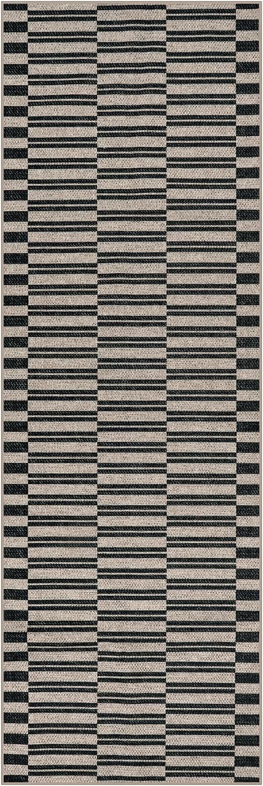 Lahome Elance Striped Easy Jute Entryway Runner, 2x6 Kitchen Mats for Floor Black Rug Runners for Hallways Non Slip Indoor Outdoor Carpet, Farmhouse Non Shedding Carpet for Laundry Porch Corridor