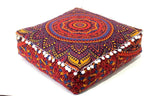 CRAFT KALA Large Hippie Mandala Meditation Floor Ottoman Pillow Cushion Pouf Cover Square Poufs Bohemian Circle Floor Cushion Case Outdoor Fireplace Yoga Living Room Decor Cover New Orange, 24" Square