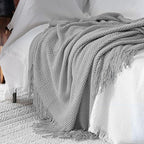 LOMAO Knitted Throw Blanket with Tassels Bubble Textured Lightweight Throws for Couch Cover Home Decor (Light Grey, 60x80)