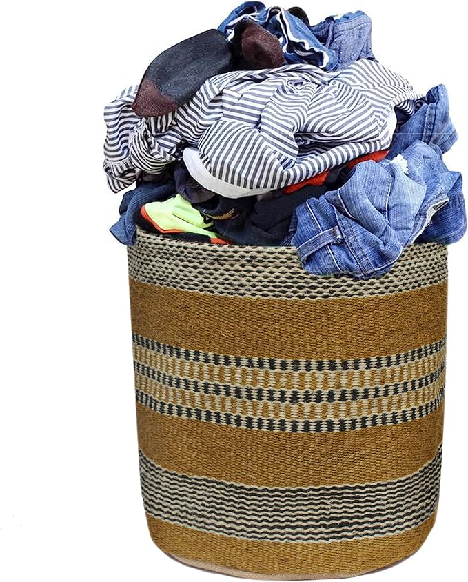 Sturdy Jute Planter Basket Modern Woven Basket for 8" Floor Indoor Planters, 10” x 10” Storage Organizer Basket Home Decor, Boho Chic Storage Earth-Friendly Planter (10x10 Inches, Multi Strip)