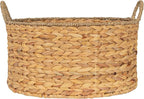 Household Essentials Round Handwoven Water Hyacinth and Seagrass Basket with Handles, Natural