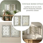 Set of 2 13x17 Inch Rectangular Shatterproof Decorative Wall Mirrors, Boho Farmhouse Rustic Vintage Grey Accent Mirrors for Living Room, Bedroom, Entryway & Home Wall Decor（Grey）