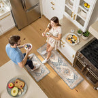 KIMODE Anti Fatigue Kitchen Mat 2PCS,Non-Skid Waterproof Kitchen Rugs,Farmhouse Kitchen Mat for Floor,Cushioned Comfort Foam Standing Mat for Floor,Office,Sink,Desk,Laundry,Mutil-Blue