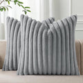 Pallene Faux Fur Plush Throw Pillow Covers 16x16 Set of 2, Luxury Soft Fluffy Striped Decorative Pillow Covers for Sofa, Couch, Living Room, Grey