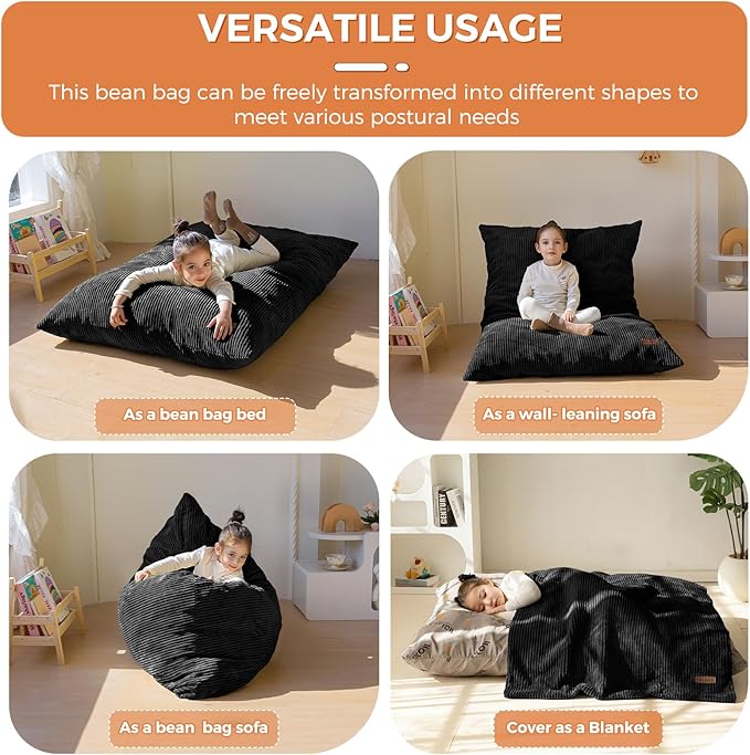 MAXYOYO 3 in 1 Kids Bean Bag Chair Bed, Convertible Chair Folds from Bean Bag to Lounger, Child Floor Sofa for Gaming, Reading, Floor Mattress with High-Density Foam Filling