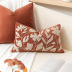BlissBlush 12x20 Lumbar Pillow Cover, Brick Red Rectangular Decorative Throw Pillowcase for Couch Sofa, Floral Tufted Embroidered Velvet Farmhouse Accent Cushion (Cover Only)