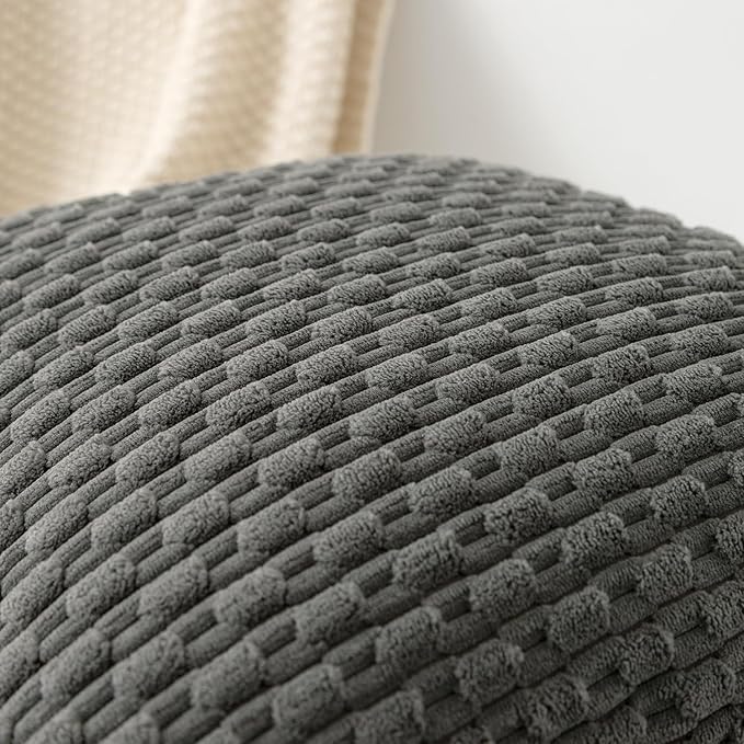 Kevin Textile 12x20 Inch Pillow Cover 1 Pack Boho Decorative Soft Striped Corduroy Lumbar Farmhouse Accent Rectangle Cushion Case for Living Room Couch Sofa Bed, Dark Grey