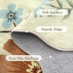 Lahome Floral Washable Round Rugs, Non-Slip Soft Round Rug 4ft Ultra-Thin, Small Boho Circle Carpet for Entryway Kitchen Bedroom Nursery Bathroom Flore, Beige