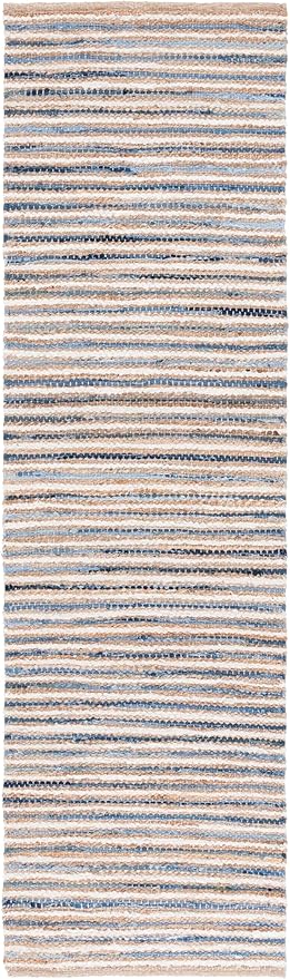 SAFAVIEH Cape Cod Collection Area Rug - 2'3" x 8' Runner, Natural/Blue, Geometric Design, Ideal for High Traffic Areas in Living Room, Bedroom, Dining (CAP151M)