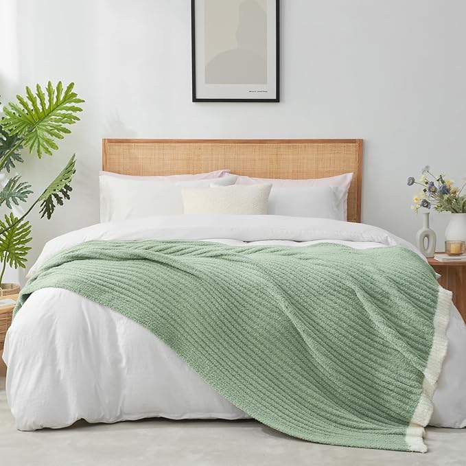 Snuggle Sac Spring Throw Blanket for Couch Sage Green, Microfiber Knit Throws for Sofa, Soft Luxurious Fuzzy Warm Blankets for Sofa, Bed, Travel, Sage Green, 50x60 inches