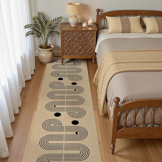 Kitchen Runner Rugs for Hallway, 2x8 Washable Farmhouse Non Slip Outdoor Runners Rug for Bedroom Porch Laundry Bathroom Geometric Brown