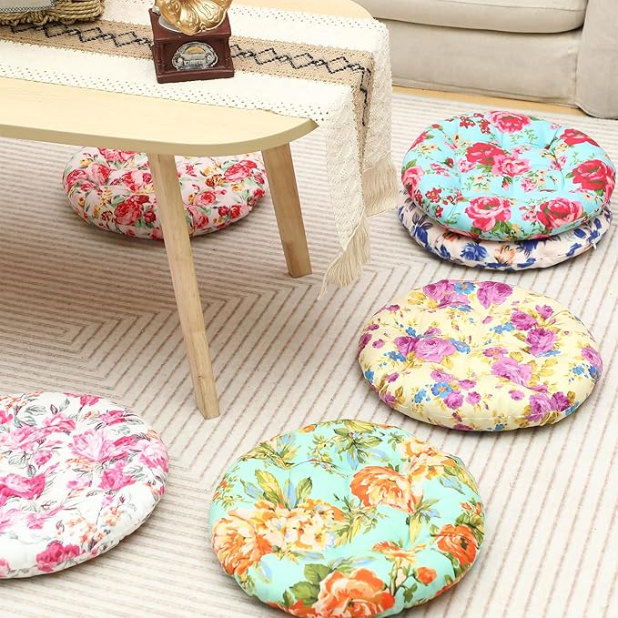6 Pcs Boho Floor Pillow Cushions Seating 15 x 15 Inches Boho Floor Pillow Round Seat Reading Chair Cushions Yoga Mandala Meditation Pouf for Classroom Home School Playing Supplies