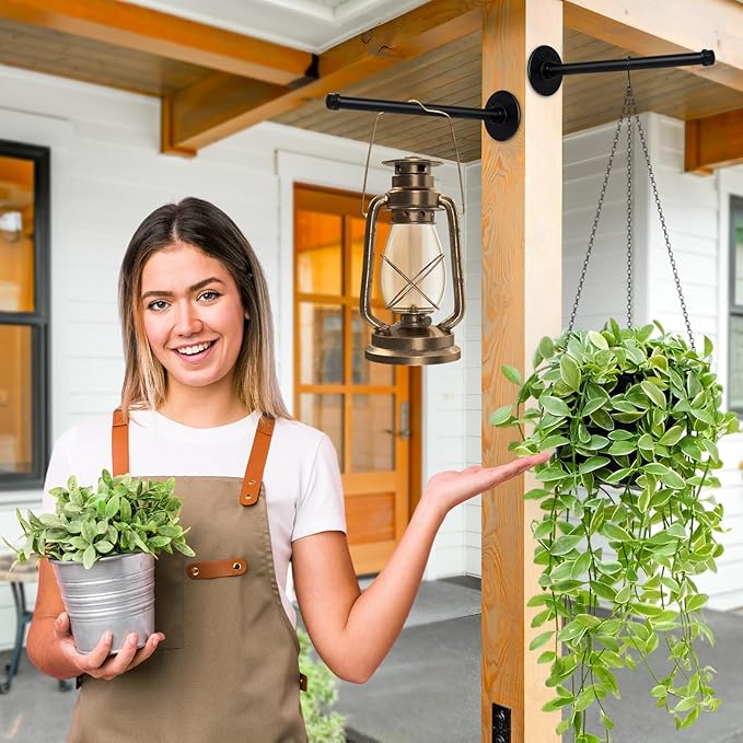2 Set Plant Wall Hanger Rod(12.2'') with Hanging Chain, Heavy Duty Metal Rod Hanging Holder 30lbs Weight Capacity for Indoor/Outdoor Plants, Mounted Plant Shelves for Wall Window(Pot Not Included)